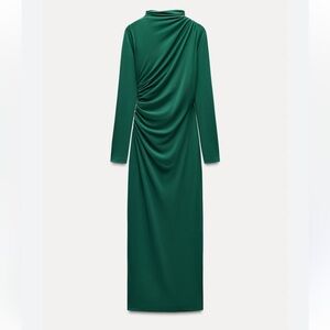 Zara Green Asymmetrical Ruched Gown